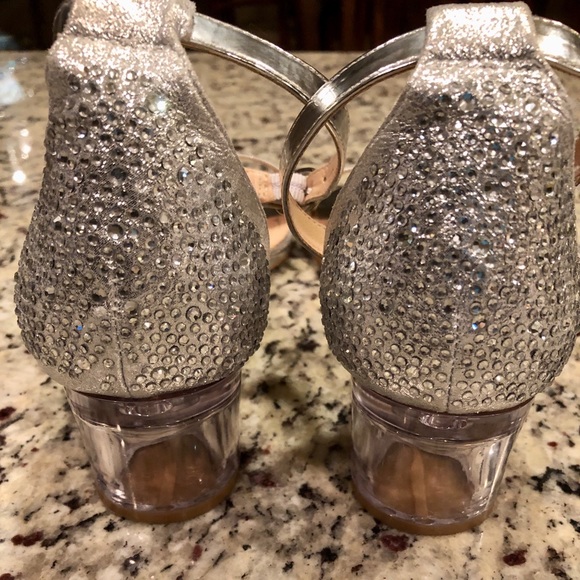 Women’s Silver Rhinestone Formal Low Heels Open Toe Party Dress/Wedding Shoes - Picture 6 of 8